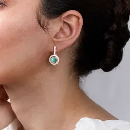 MINUTIAE Rose Gold -Plated Stones Studded & Pearls Beaded Spherical Drop Earrings image 5