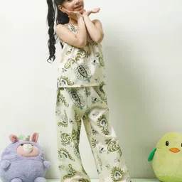 Athena Girl Ethnic Motifs Printed Linen Top With Trouser image 4