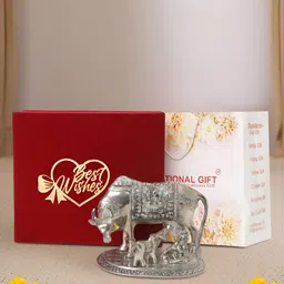 INTERNATIONAL GIFT Silver-Toned Kamdhenu Cow Religious Idol Showpiece-image-80