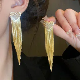 GEHNEY Joy of Jewels Gold-Plated Artificial Stones Studded Heart Shaped Drop Earrings image 3