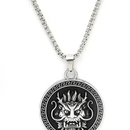 The Roadster Lifestyle Co Silver-Plated Stainless Steel Dragon Carved Pendant With Chain image 3