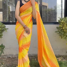 HERE&NOW Leheriya Pure Chiffon Jamdani Saree image 2
