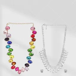 Anouk Combo Of Two Gold Plated Multi Color Crystal AD Gemstone-Studded Jewelry Set With Ring-picture-38