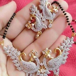Awww Artificial Stone Studded And Beaded Mangalsutra With Earrings image 2