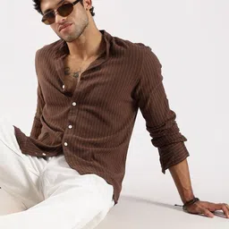 Blu MNKY Men Classic Fit Vertical Striped Spread Collar Casual Shirt-picture-37