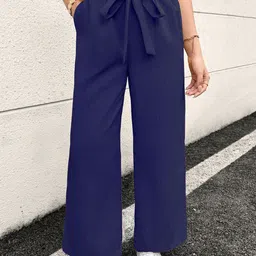 Sugathari Women Textured Mid-Rise Relaxed Loose Fit Wrinkle Free Trousers-picture-26