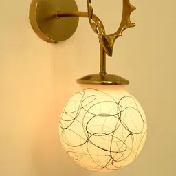 SOMIL Gold-Toned & White Glass Spherical Shaped Wall Lamp-image-22