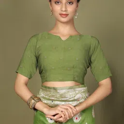 KALINI Green Woven Design Linen Blend Sarees image 4