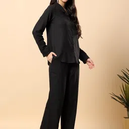 Angkor Women Solid Collared Shirt With Trousers image 4