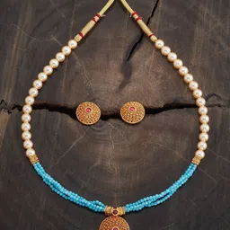Kushal's Fashion Jewellery Gold-Plated Stone-Studded & Beaded Jewellery Set-picture-38