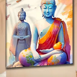 Myntra Elegant Homes Blue & Orange Buddha Printed Canvas Religious Wall Art-picture-18