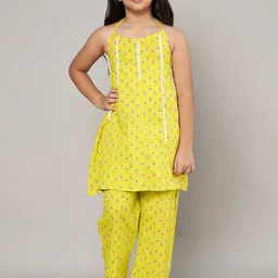 FABRIC FITOOR Girls Floral Printed Regular Gotta Patti Pure Cotton Kurta with Palazzos-picture-31