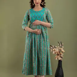 Pakiza Enterprises Floral Print Anarkali With Zipper Feeding Fit and Flare Midi Dress-image-34