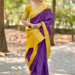 Moda Rapido Checked Silk Blend Handloom Banarasi Saree-picture-22