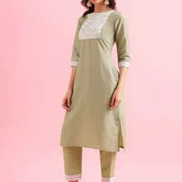 KALINI Women Ethnic Motifs Embroidered Regular Thread Work Kurta with Trousers & With Dupatta image 5