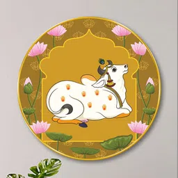 Livin'luxe Gold-Toned & White Wall Hallway Round Portrait Painting Wall Art 16 " x 16 " image 4