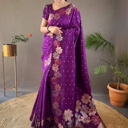 S.K.C Woven Design Zari Banarasi Pure Silk Saree With Blouse Piece-image-98