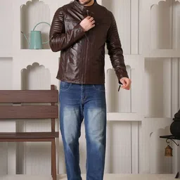 COOL EQUAL Men Leather Water Resistant e-Dry Technology Biker Jacket image 5