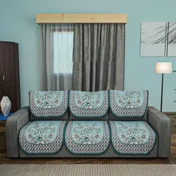 Myntra Elegant Homes Blue & Black Cotton Sofa Cover-picture-31