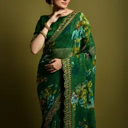 CANIZZARO Floral Sequinned Pure Chiffon Saree-picture-17