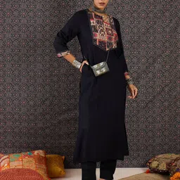 Indo Era Women Geometric Printed Patchwork Kurta image 4