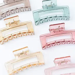 badodiya's Set of 6 Women Chrome Finished Transparent Hair Claw Clip image 3