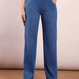 FCK-3 Women Wide Leg High-Rise Clean Look Light Fade Stretchable Jeans-image-62