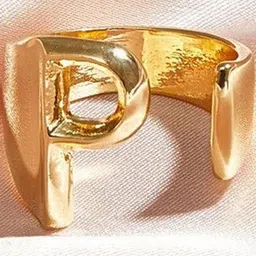 Arzonai Alphabet Letter Gold Colored Adjustable Statement Ring-image-80