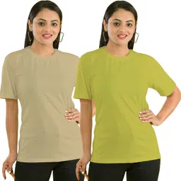 shaun Pack of 2 Women Self Design Round Neck Polyester Multicolor T-Shirt image 2