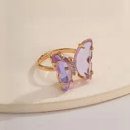 Vembley Women Purple Gold-Plated Butterfly Alloy Crystals Finger Ring-picture-27