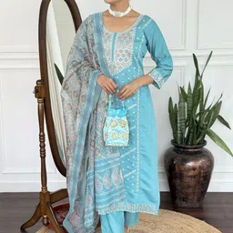 AG TEXTILE Women Chanderi Cotton Kurta with Pyjamas & With Dupatta-picture-25