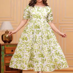 TEESHA Women Puff Sleeves Cotton Fit & Flare Midi Dress-image-17