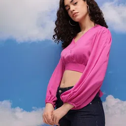 CORSICA Puff Sleeve Wrap Crop Top image 4