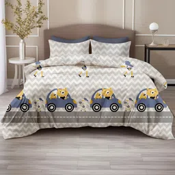 LORETO Grey Cartoon Characters 186 TC Bedsheet with 2 Pillow Covers image 4
