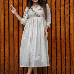 Aaysa Kurti Floral Embroidered V Neck A Line Ethnic Dress image 1