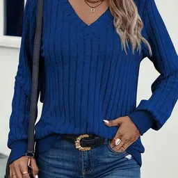 Outzidr Women V-Neck Ribbed Top-image-22