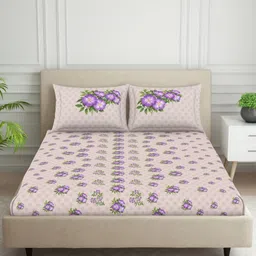 SPACES Essentials AW24 Violet Printed Pure Cotton 130 TC Queen Bedsheet Set 2.24 x 2.54 m-picture-40