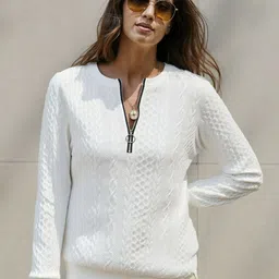 StyleCast Women Round Neck Self Designed Pullover Sweatshirt-picture-14