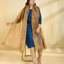 Fabindia Striped Tasselled Silk Dupatta-picture-12