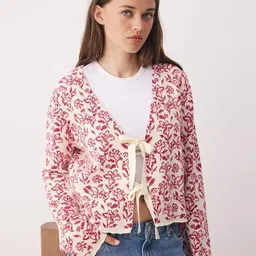 Trendyol Women V-Neck Floral Printed Crop Cardigan-picture-21