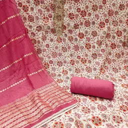 MANVAA Floral Embroidered Beads and Stones Modal Cotton Unstitched Dress Material image 2