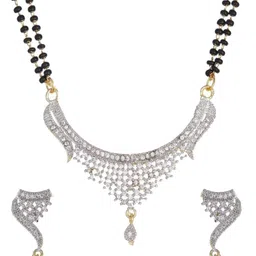 SR Collections American Diamonds Studded & Beaded Mangalsutra With Earrings image 1