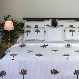 The Jaipur Wala White & Red Desert Palm Cotton Double King Bed Covers-picture-37