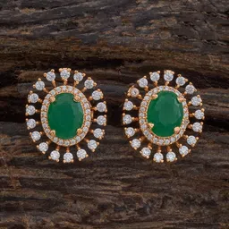 Kushal's Fashion Jewellery Gold-Plated Zircon Stone Studded Oval Shaped Studs-picture-20