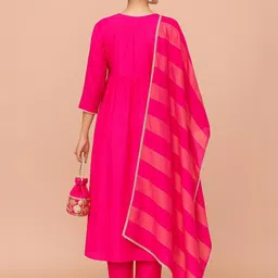 CREEPER Women Panelled Thread Work Kurta with Trousers & With Dupatta image 5