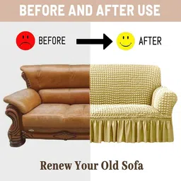 Cortina 3 Pieces Beige Checked C-Shaped Sofa Covers image 5