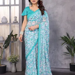 Ambuja International Floral Print Beads and Stones Pure Georgette Saree-image-88