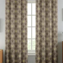 Florida Brown & Gold-Toned 2 Pieces Floral Printed Black Out Long Door Curtain-image-46