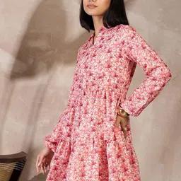 all about you Floral Printed Puff Sleeve Shirt Collar Fit & Flare Mini Dress image 3