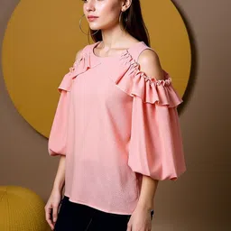 KYVO Cold-Shoulder Ruffles Crepe Top image 4